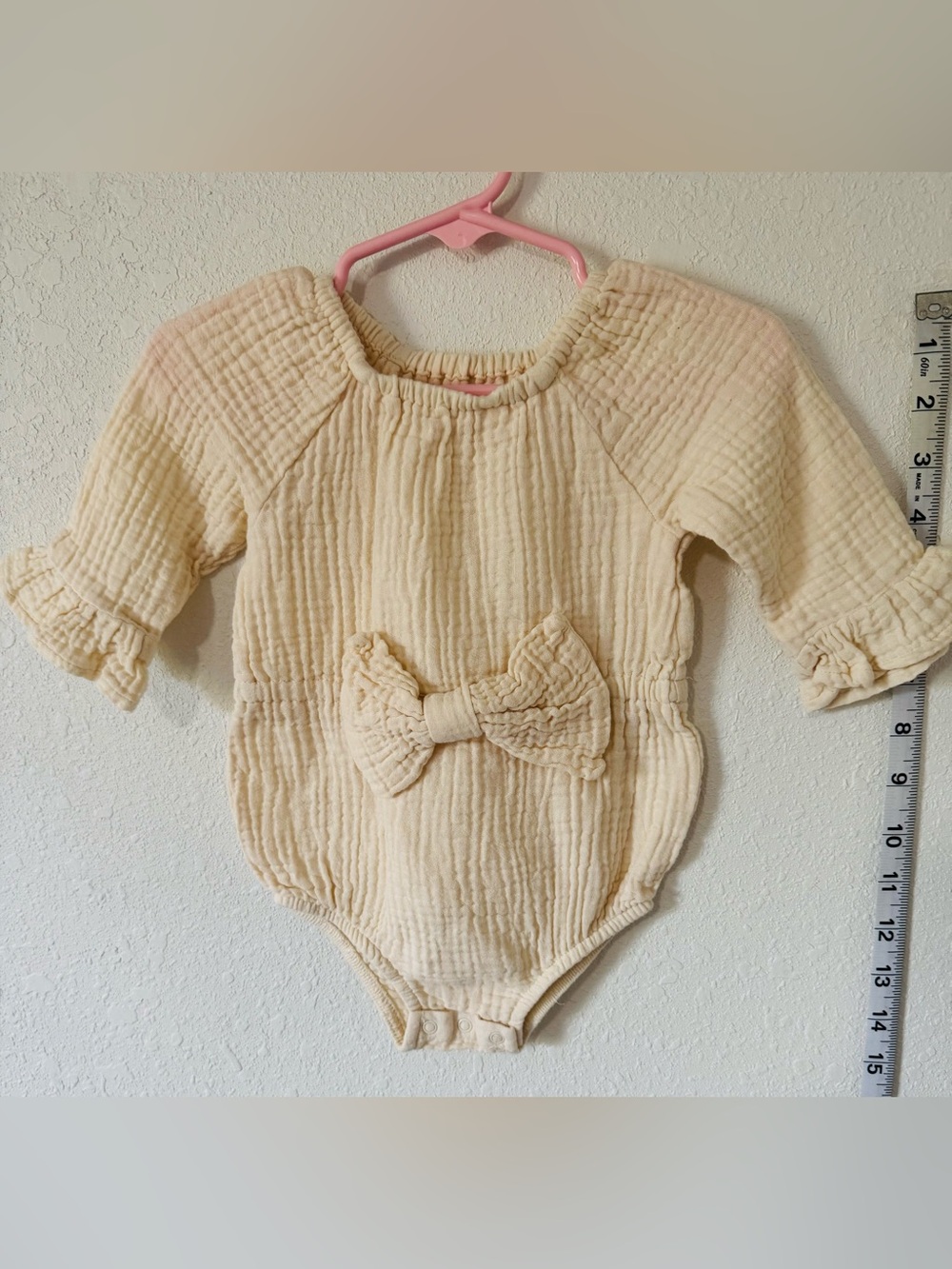 Grayson Collective Cream Textured Bow Baby One-Piece Size 3-6mths